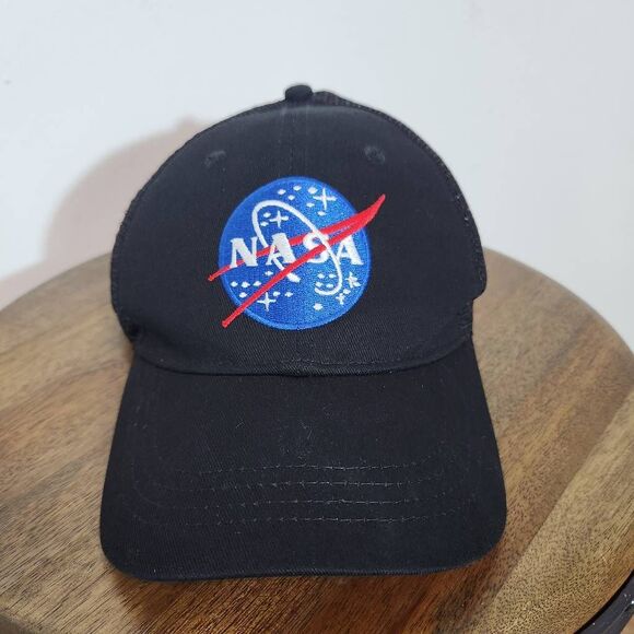 NASA Black Baseball Cap One Size NASA Blue Logo Trucker Hat - Picture 2 of 6